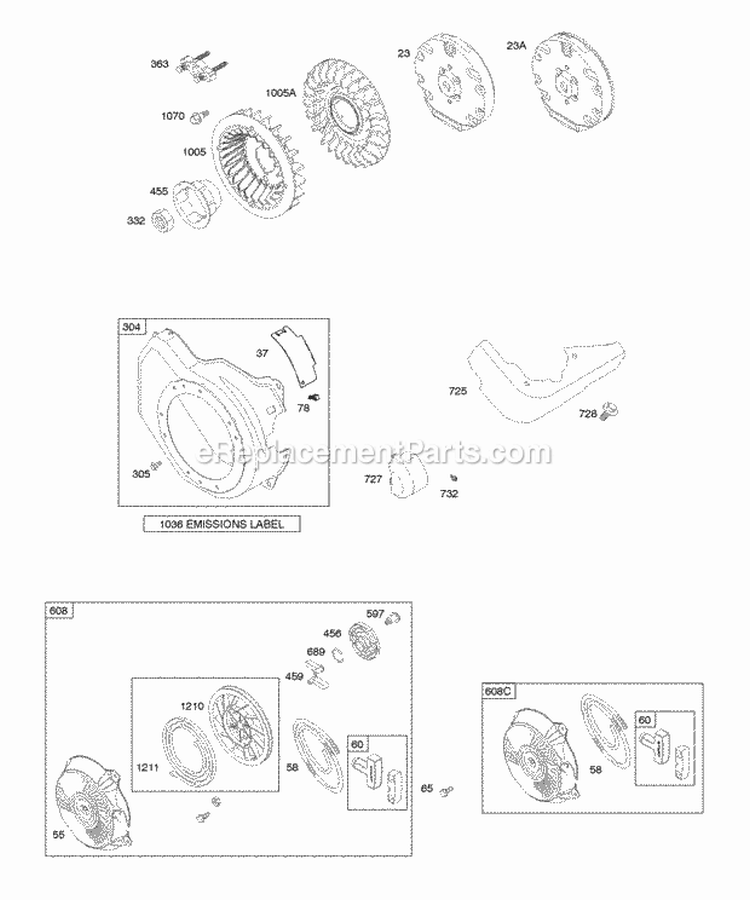Blower HousingShrouds Flywheel Rewind Starter Diagram and Parts List for 121352-0049-B1  Briggs and Stratton Engine